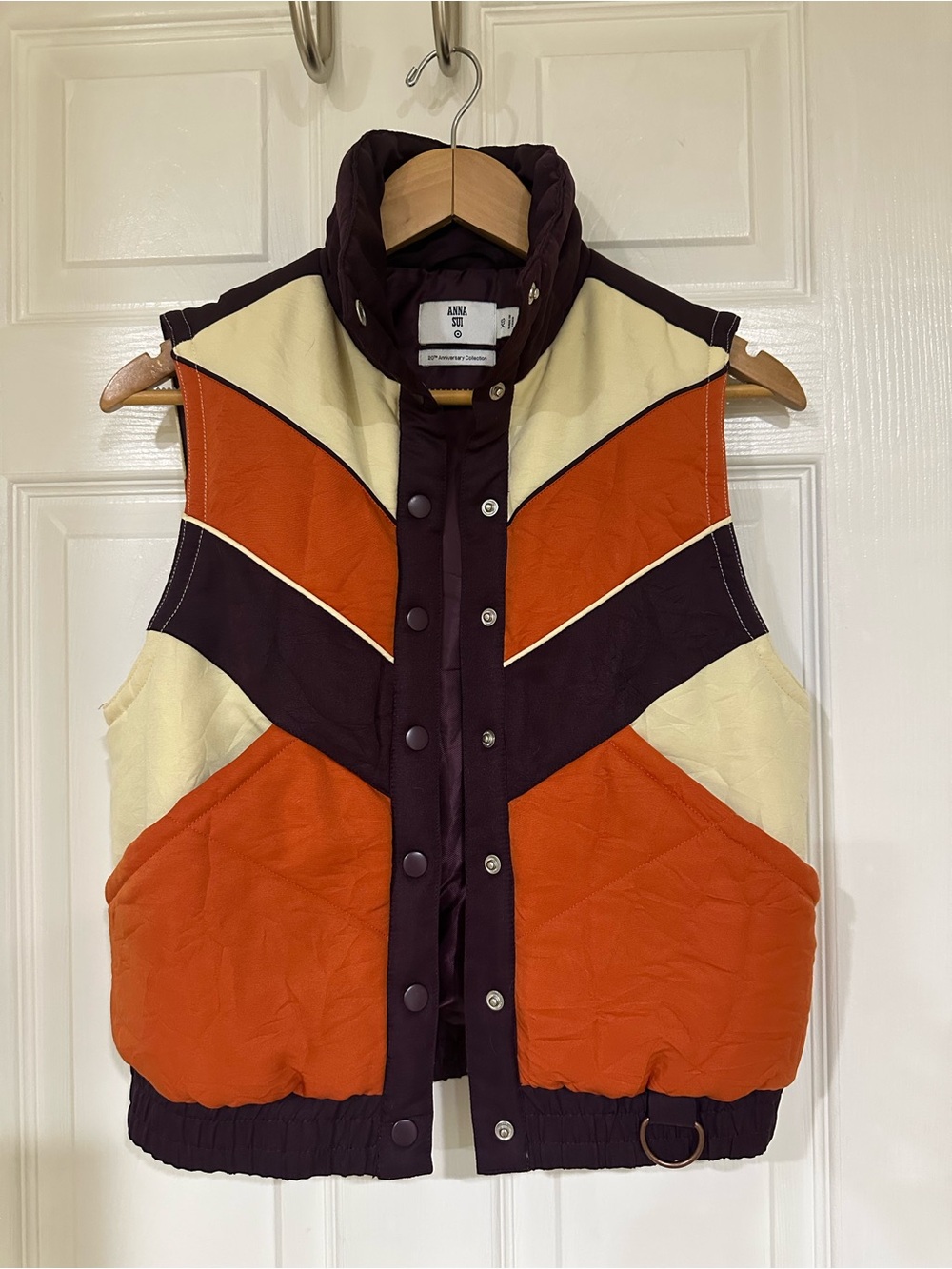 Anna Sui for Target Colorblock Puffer Vest - Orange, Cream & Dark Purple